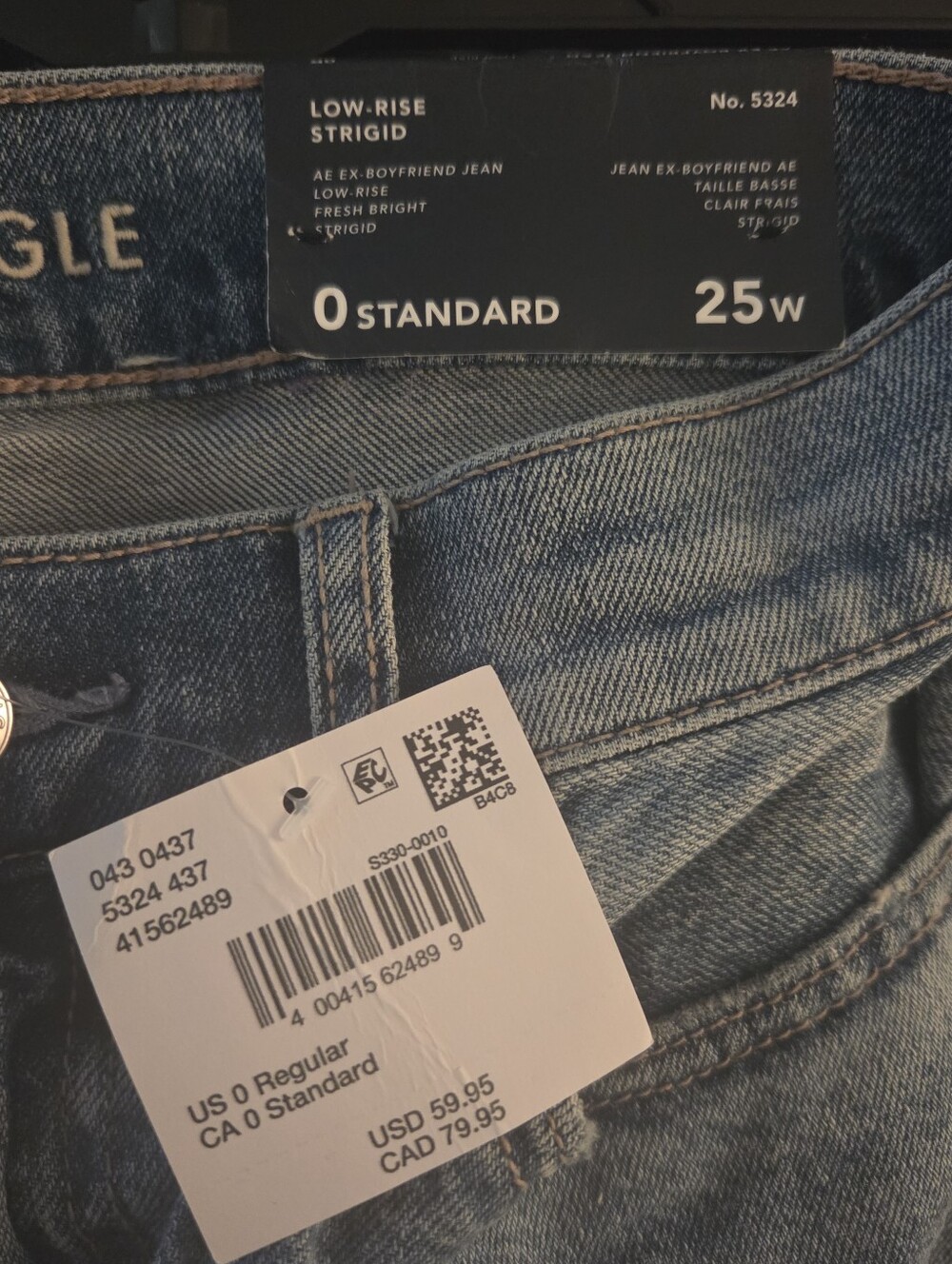 AE Ex-Boyfriend Low Rise Strigid Jeans - Size 0 Reg. 25" W - Brand New With Tags - Picture 7 of 8